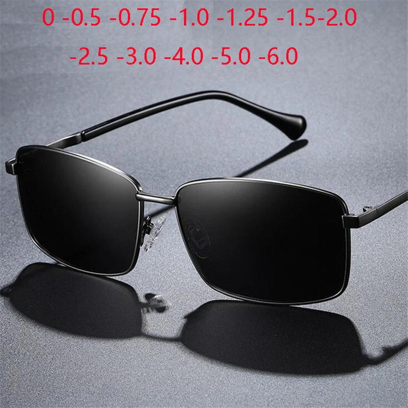 Men's Driving Prescription Lenses Sunglasses Polarized Square Anti-Glare Short-sight Sun Glasses For Male 0 -0.5 -0.75 To -6.0