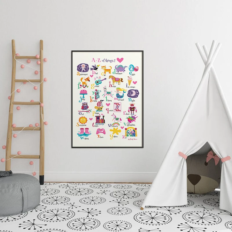 

Cartoon Animal Alphabet Poster Education Letter Canvas Painting Baby Gift Wall Art Print Picture For Kids Room Nursery Decor