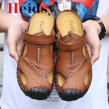 

2020 New Soft Genuine Leather Men Sandals Classic Roman Comfortable Casual slippers Summer Outdoor Beach Man Sandal Big Size 48