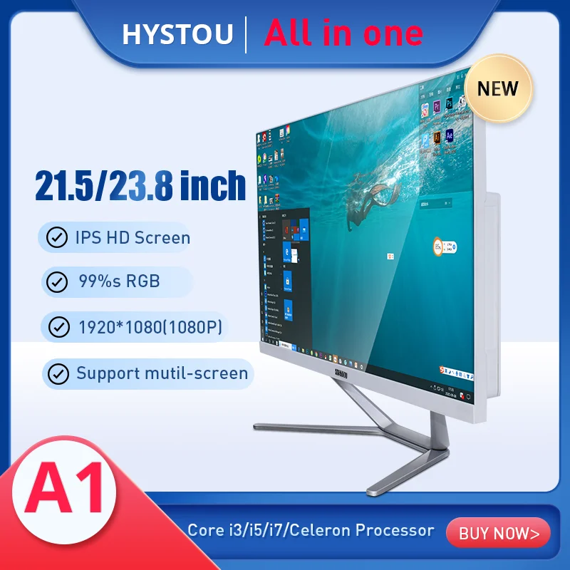 Factory price HYSTOU monoblock desktop all in one PC computer 23.8 inch monitor intel core i3 i5 i7 processors for gaming office