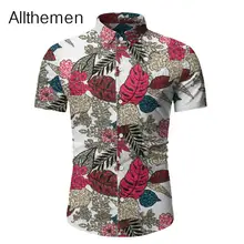 Allthemen Men Floral Shirt Men Button Down Shirt Tops Short Sleeve Vintage Printed Shirts For Men Casual White Black M~3XL