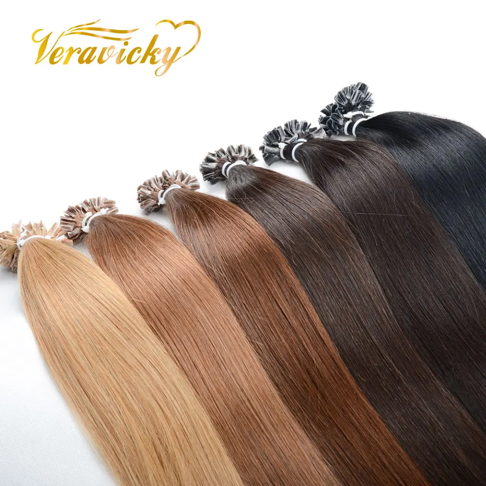 Human-Hair-Extensions On-Capsule Keratin-Bond Fusion Natural-Colored Straight U-Nail-Tip