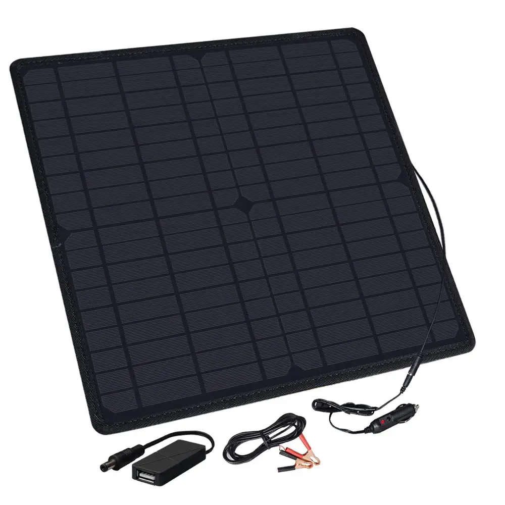 

XINPUGUANG 12V 20W Solar Panel Charger USB 5V Output Cigarette Lighter Alligator Clip Charge for Cell Phone car Battery Power