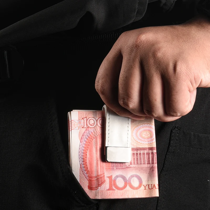 Mens Leather Money Clip Wallet Women Slim Metal Money Holder Couple Safe Wallet Bill Clip Clamp for ML1-046 metal money clip