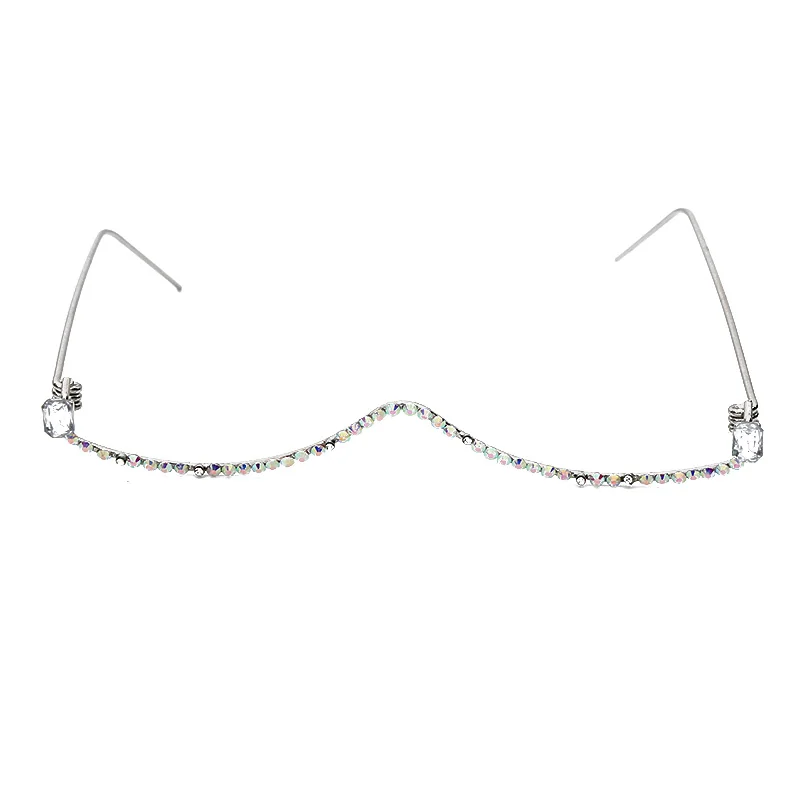YUMOMO, модные очки, сплав, оправа для женщин, зеленый и красный драгоценный камень, без линзы, цепочка, подвеска, половина оправы, Роскошные Алмазные очки - Цвет оправы: GV7011-3