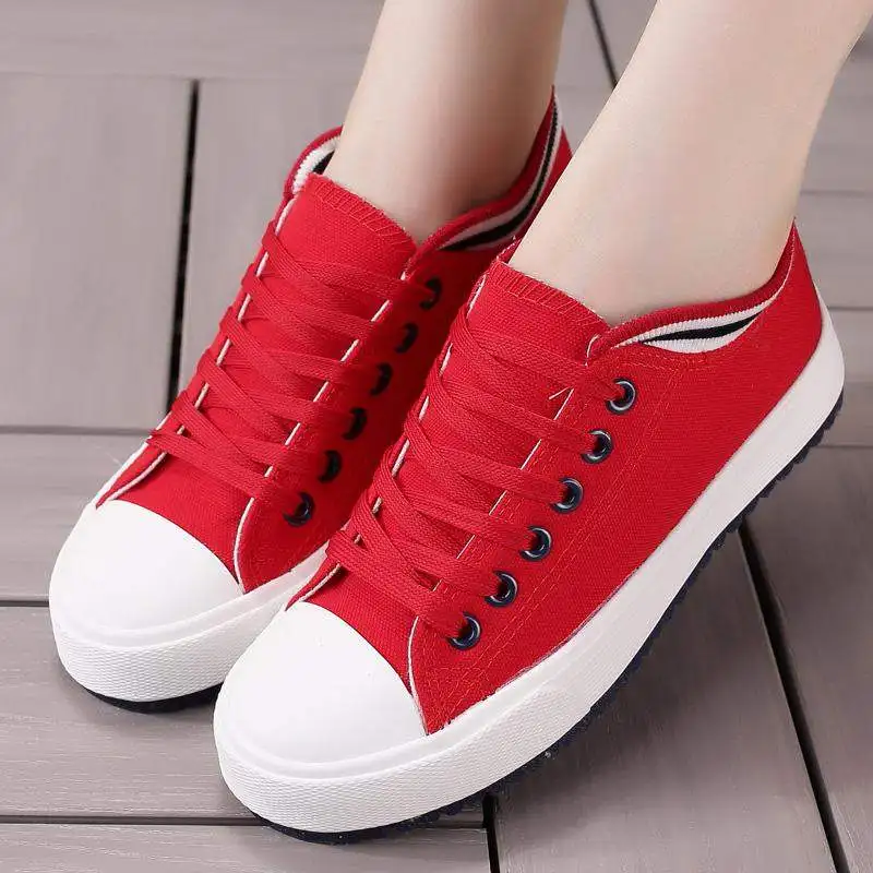 

Ladies Canvas Shoes Black White Sneakers Classic Flats Shoes Women Lace Up Sport Shoes Woman Red Sneakers Plateforme Sports Shoe