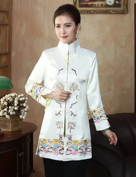 

White embroidered long Tang suit windbreaker ladies spring windbreaker temperament mother loaded women jacket заколки для волос