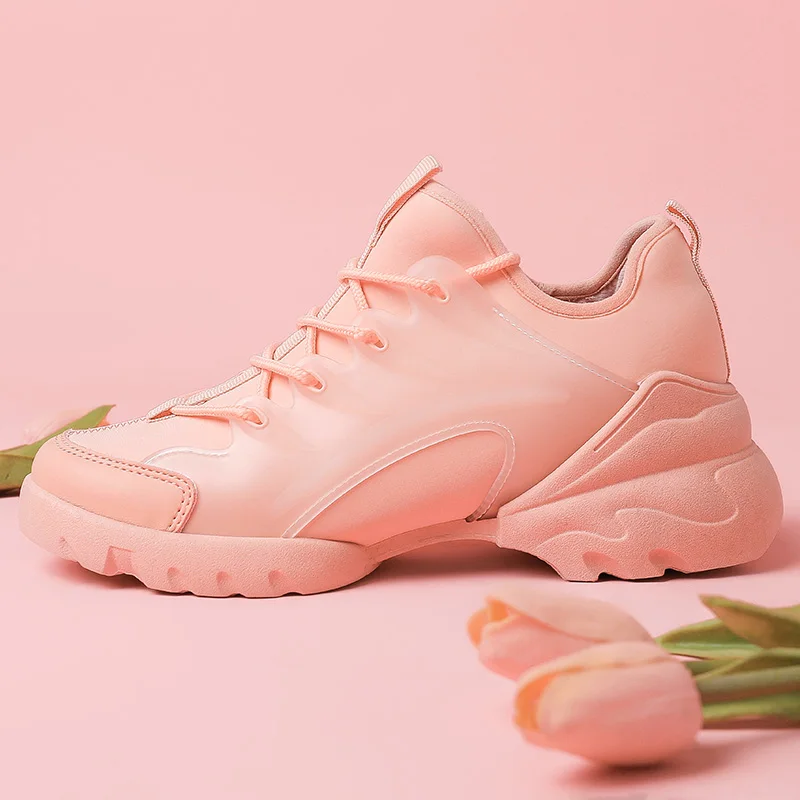 pink W002 Женские кроссовки на платформе; женская повседневная обувь на танкетке; уличные дышащие кроссовки; женские кроссовки; женская обувь на толстой подошве - Цвет: pink W002