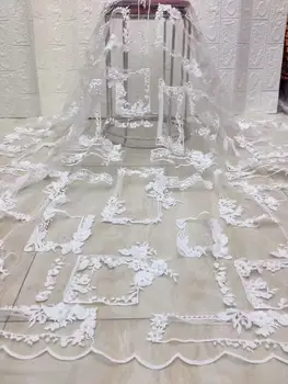 

White 3D Beads Lace Fabric 2020 High Quality Mesh Embroidery Applique 3D Flower Tulle Nigerian Lace Fabrics For Bridal YYZ268310
