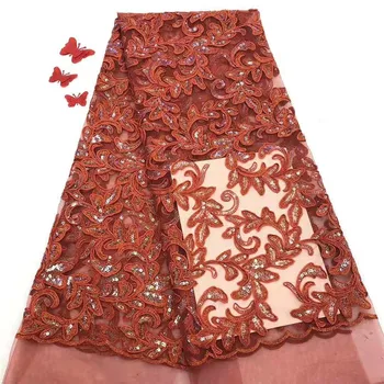 

2020 Strong Shiny Sequins African Mesh Lace Fabric Lovely Flower Nigerian French Tulle Lace Fabric For Christmas Dress Sewing