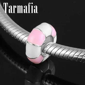 

Fresh and Sweet Pink Round 925 Sterling Silver Enamel Spacer Beads Fit Original Women European Charm DIY Bracelet Jewelry Making