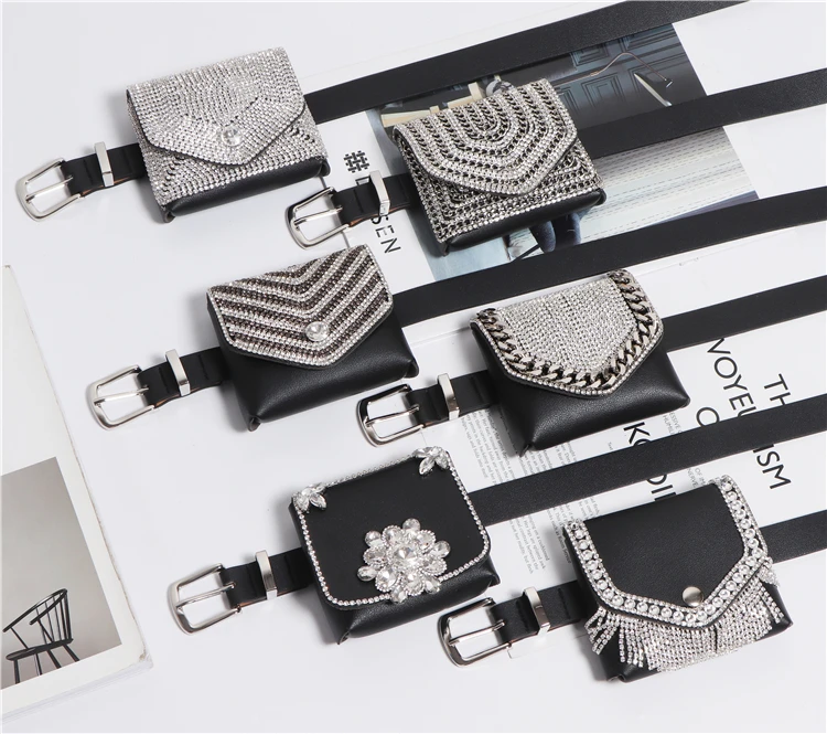 

Fashionable Detachable Belt Versatile Waist Bag With Concave Shape Flash Diamond Chain Tide Leather Belt Detachable Mini-bag