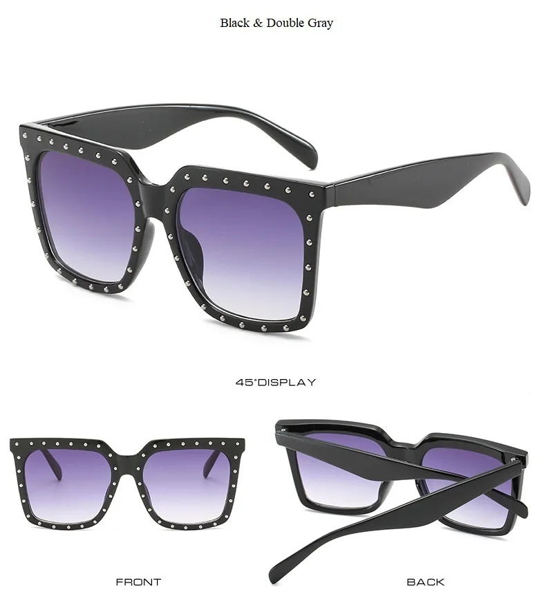 Солнцезащитные очки в квадратной оправе с заклепками, женские роскошные брендовые солнцезащитные очки больших размеров черного цвета в стиле Кардашьян, Модные Мужские Винтажные Солнцезащитные очки INS, популярные оттенки