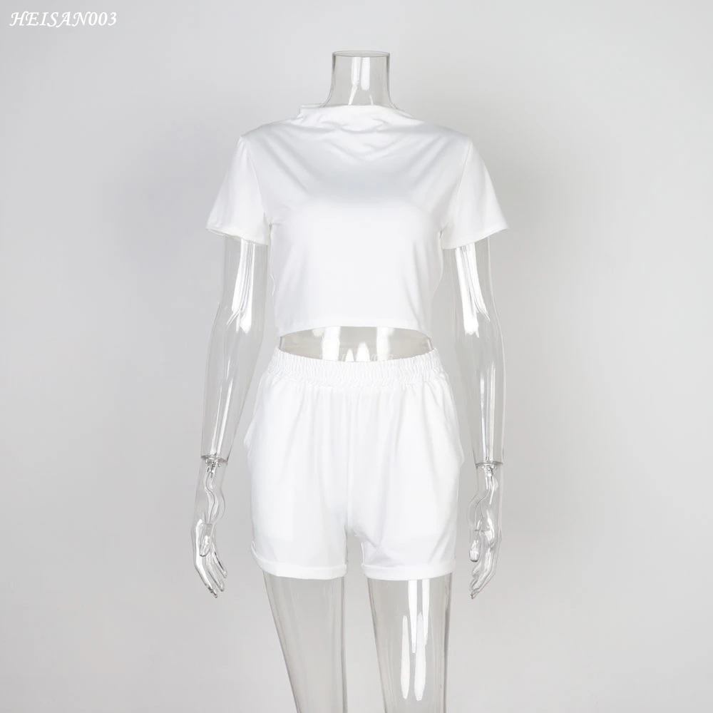 2 Piece Set Women Summer O-Neck Casual Crop Top 2020 Female Clothing Tracksuit Pockets Loose Shorts Two Piece matching lounge set