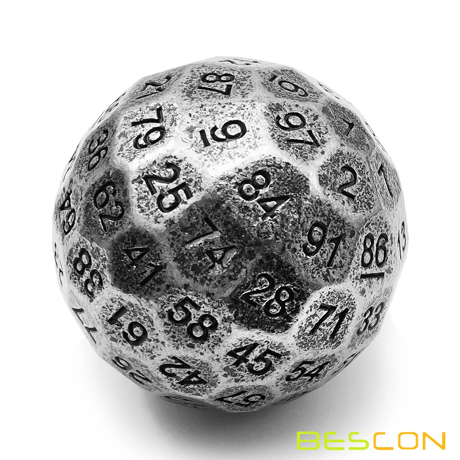 Bescon Solid Metal 100 Sided Dice, Game Dice D100,Giant Polyhedral Metal 100 Sides Dice 50MM in Diameter (1.97in),Ancient Silver 4