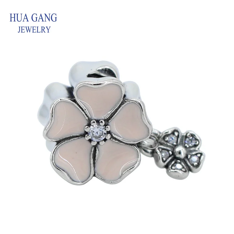 

High Quality Poetry Flowers Bloom 925 Silver Enamel Jewelry DIY Beaded String Decoration woman fit Pandora Bracelet Beads DIY