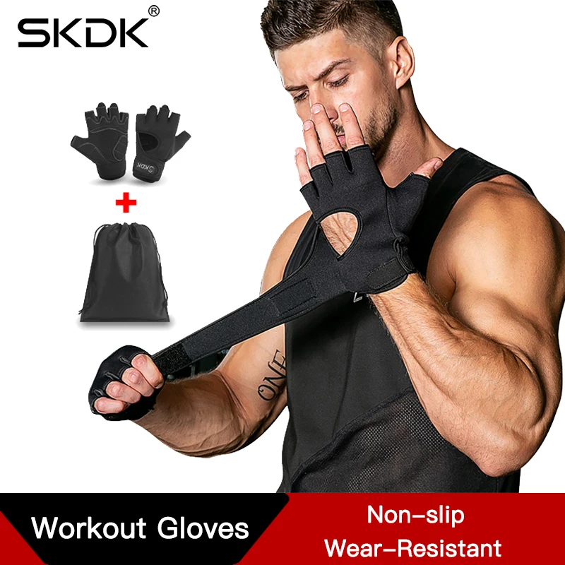 

SKDK Weight Lifting Dumbbell Body Building Workout Gloves Super Fiber Widening Wristband Breathable Gym Fitness Gloves Crossfit