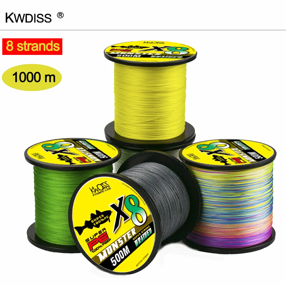 

KWDISS Braid Fishing line 1000M 8 Strands 5 colors Multifilament Fishing Wire Carp Fishing 10-120 lb Fishing accessories