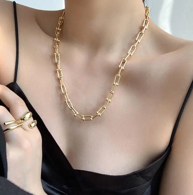 Amaiyllis 18k Gold Minimalist U-shaped Stitching Thick Chain Necklace Personality Exaggerated Necklace For Female Jewelry Gift