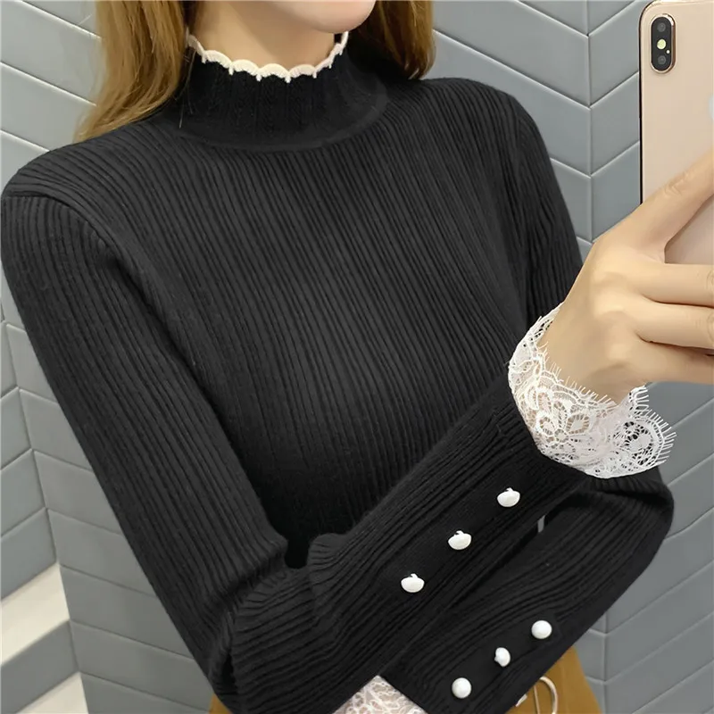 Пуловер Blusas De Inverno Feminina, 9411, настоящая фотография, утепленный джемпер с кружевными рукавами, 38- 1-й этаж, 3 ряда, 4 полки