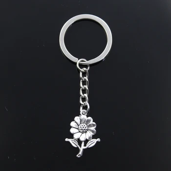 

Fashion Keychain 27x20mm Sunflower Flower Bronze Silver Color Pendants DIY Men Jewelry Car Key Chain Ring Holder Souvenir Gift