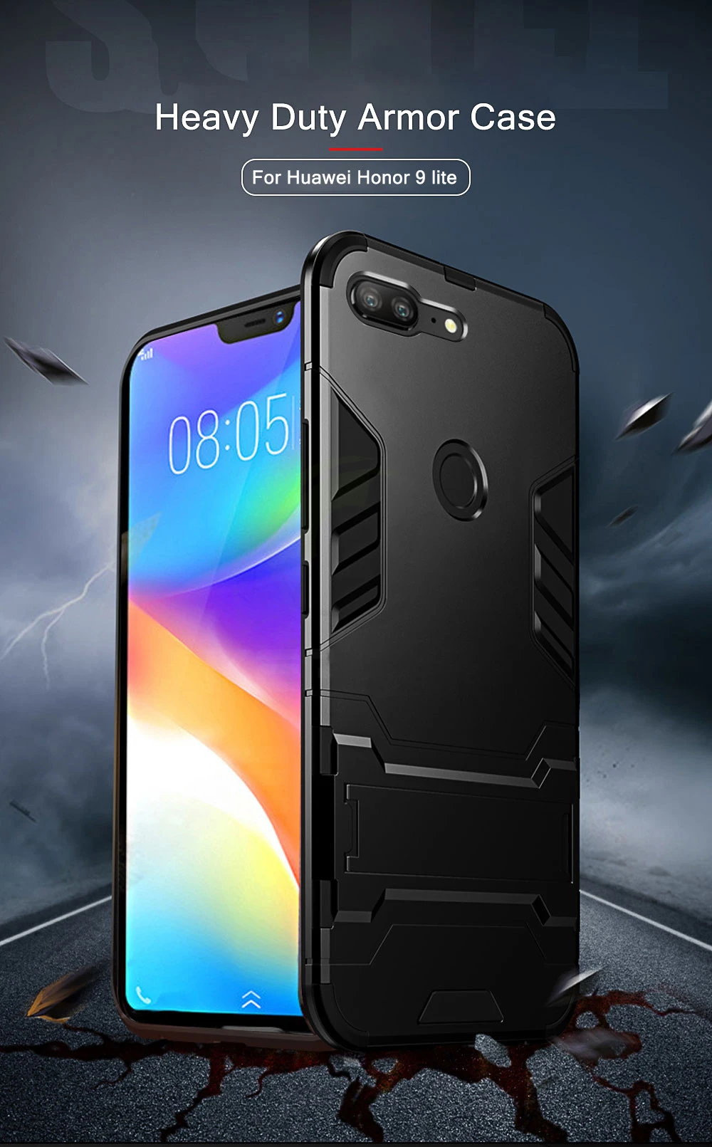 Чехол для Huawei Honor 9 Lite, ударопрочный чехол из ТПУ+ ПК, жесткий пластик с подставкой, двойной гибридный Чехол для Huawei Honor 9 Lite