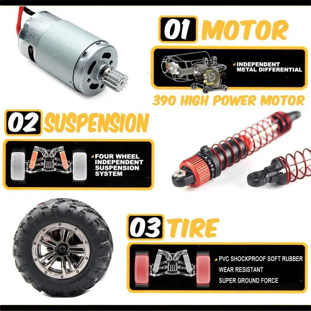 JTY Toys 1:16 RC Trucks 36km/h High Speed Remote Control Buggy Truck Waterproof 4WD Bigfoot Climbing Off-Road Remote Control Car 5