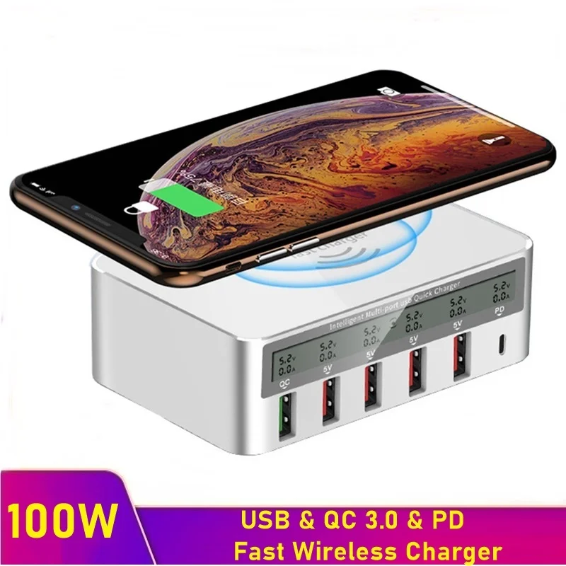 Зарядное устройство Tongdaytech с 5 USB-портами и ЖК-дисплеем 100 Вт | Мобильные телефоны