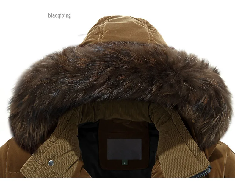 Большой размер 4xl Зимний пуховик для мужчин средней длины плотное теплое пальто с меховым воротником на белом утином пуху куртка для мужчин-40 градусов