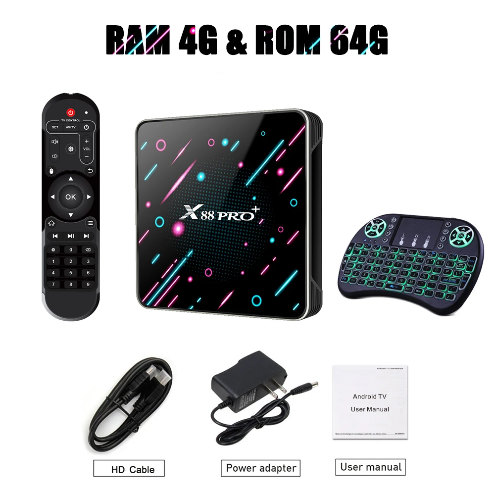 X88 PRO Plus Восьмиядерный ТВ приставка 4 Гб 128 ГБ Android 9,0 Rockchip RK3368PRO 1080p 4K голосовой помощник Google Netflix 32 Гб телеприставка - Цвет: Rainbow 4 64G M