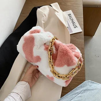 

Luxury Chain Plush Shoulder Bags for Women Winter Designer Fashion Wild Small Handbags Female Wild Branded Trend Purse