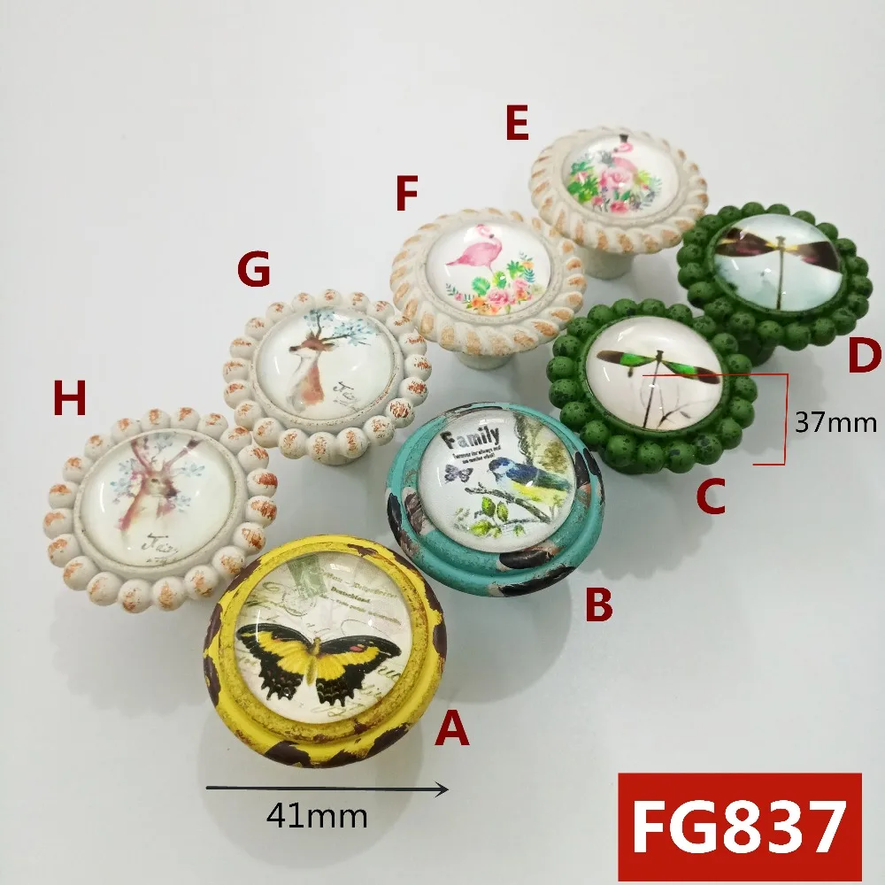 FG837昆虫动物系列复古水晶拉手8款=01白底