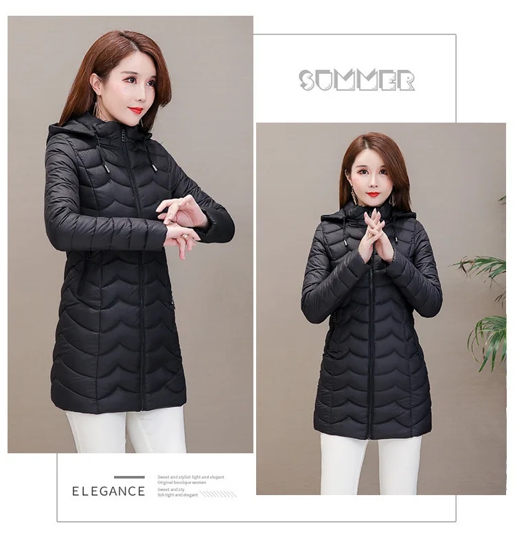 Winter Women's Thick down Jacket Cotton-padded Clothes Mid-length Korean-style Hooded down Jacket Coat