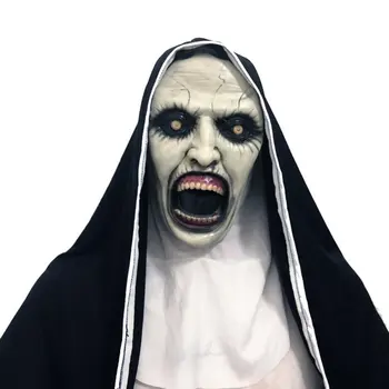 

2019 Nun Mask Halloween Scared Female Ghost Headgear Nun Horror Valak Scary Latex Mask With Headscarf Mask Costume*