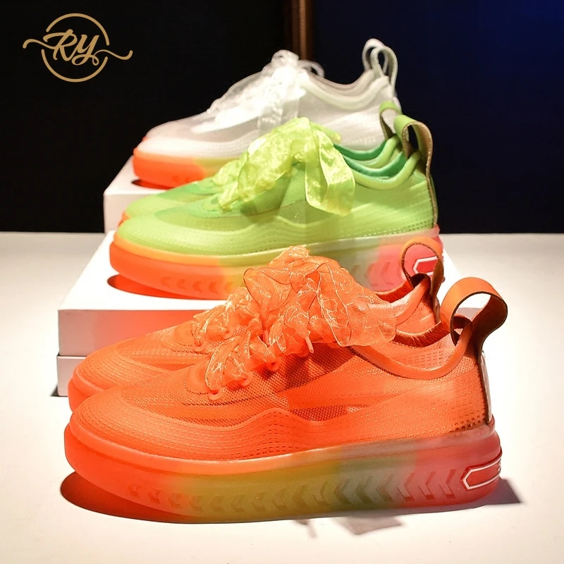 

RY-RELAA womens sneakers shoes 2018 fashion Genuine Leather platform sneakers ins style casual shoes Rainbow candy women's shoes