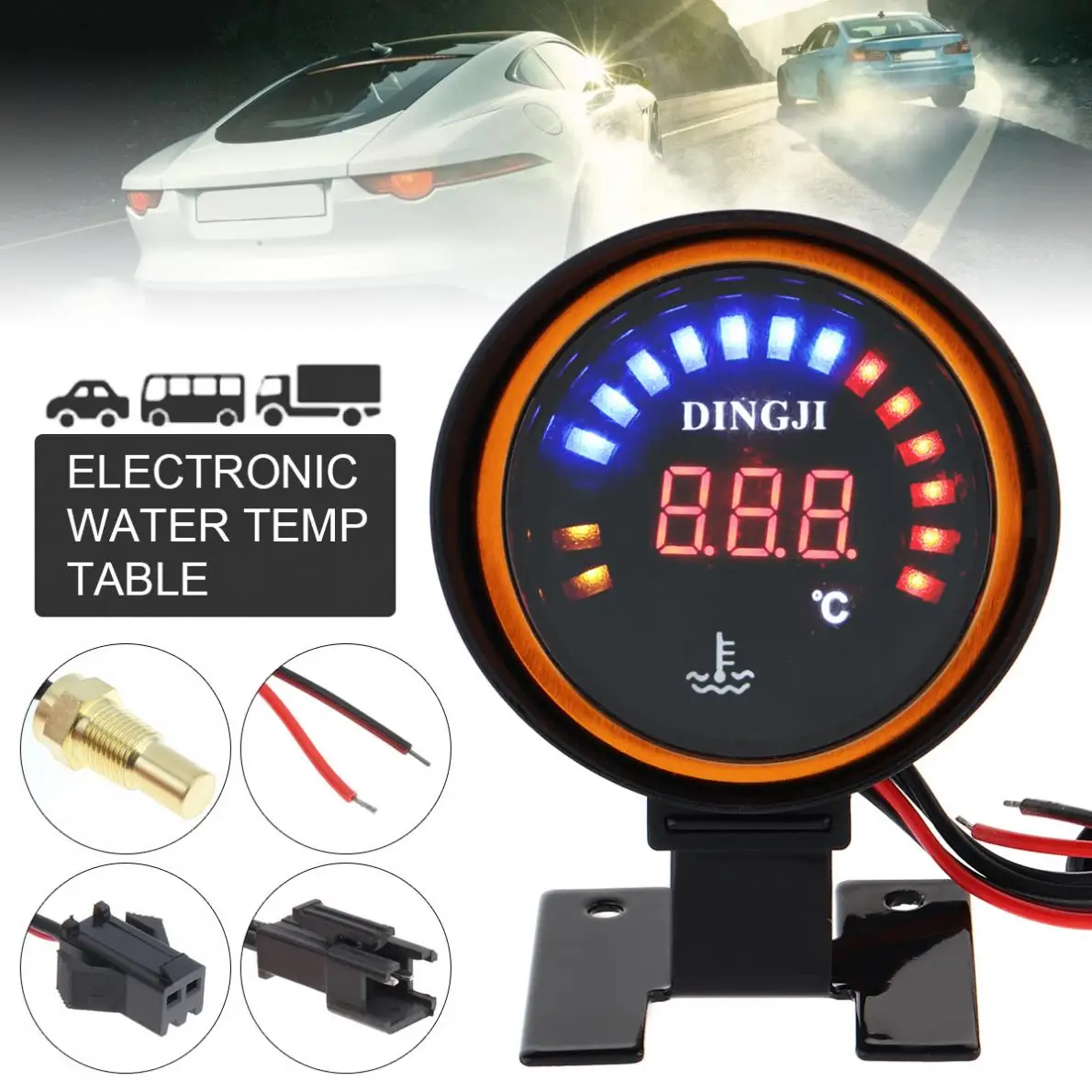 

2 Inch 52mm LED Display 12V Universal Water Temperature Gauge Meter + Durable with Sensor Suitable for Car / Truck Modification