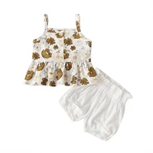 

Baby Girl Clothes Floral Sleeveless Toddler Kids Summer Outfits Children Ruffles Vest Tops and Bloomer Shorts 2 Packs Set 1-5T