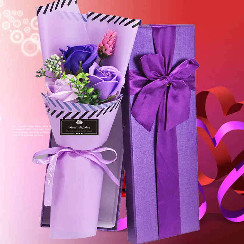 

Soap Flowers Artificial Rose Bouquet Gift Boxed 3 Heads Valentine'S Day Greeting Celebration Anniversary Wedding