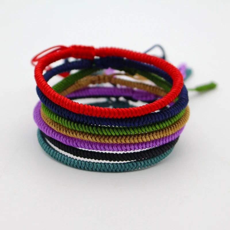 Разноцветный плетеные Тибетские буддийские браслеты Любовь Лаки тибетские Подвески Браслеты& браслеты для Для женщин Для мужчин ручной работы узлы веревочный браслет Будда