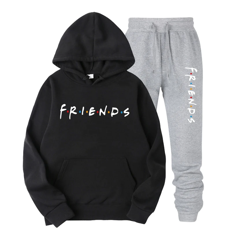 Friends Fall / Winter Harajuku Hip Hop Sweatshirt Foreigner Hoodie Set Letter Print + Pants | Мужская одежда
