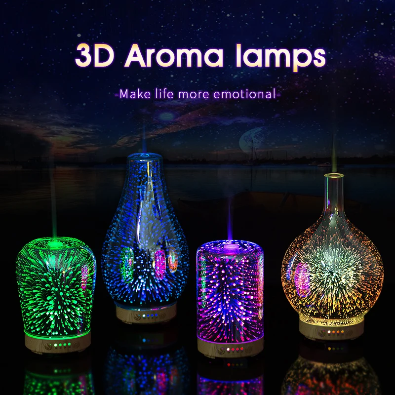 LED Night Light 3D Firework Lamp Air Humidifier Aroma Oil Diffuser Mist Ultrasonic Sprayer Aromatherapy Lamp for Home Decoration