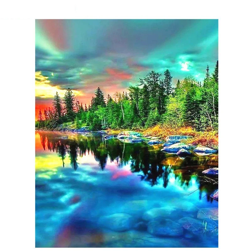 

LZAIQIZG Diamond Embroidery Full Set Scenic DIY Diamond Painting Natural Colorful Painting Art Picture Of Rhinestone