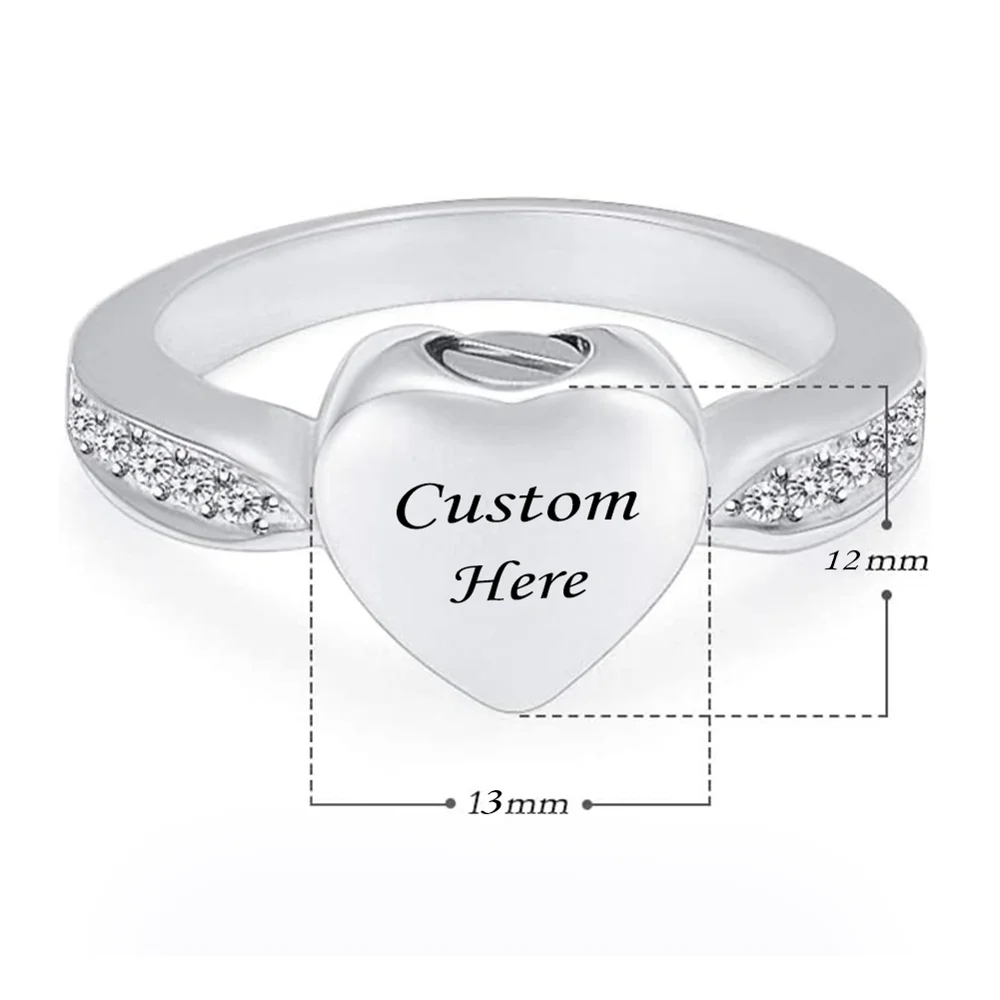 Cremation Jewelry Crystal Heart Cremation Ring for Ashes Keepsake Finger Urns Size 6/7/8/9/10 Engravable Stainless Steel Ring 2