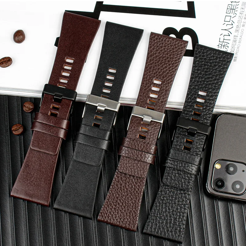 Genuine Black Leather Watchband Strap