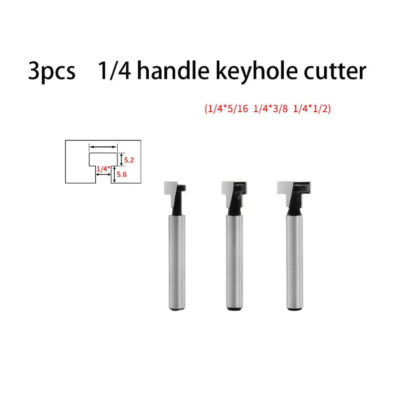 

3pcs/set 1/4\" Shank Keyhole T-Slot Router Bit Woodworking Cutter for 3/8\" 5/16\" B95B