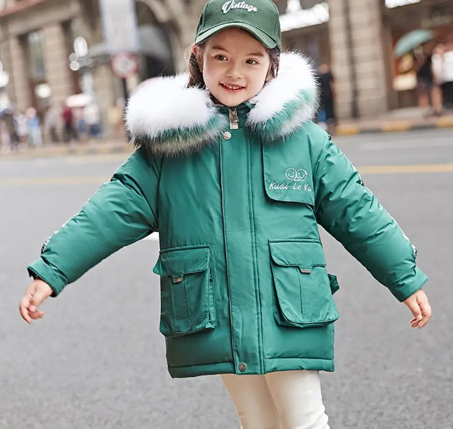 Wholesale Children boy and girls thicken down jackets winter new brand warm white duck down coats kids tops parkas ws1106 - Цвет: green