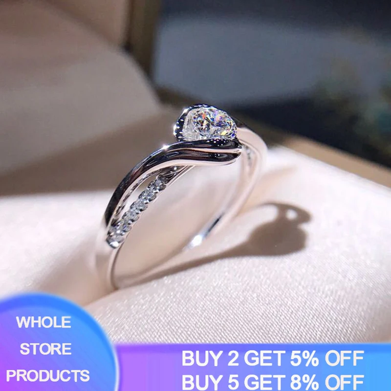 CZ Rings Engagement-Ring Wedding-Band 925-Jewelry Rhinestone Cubic-Zircon Silver Women