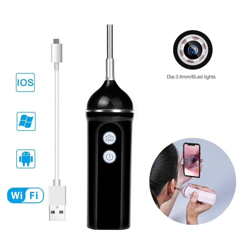 

Dodosee 3.9MM Wireless Wifi Ear Endoscope 1080P Ear Scope Camera USB Ear Cleaning Tool with 6 LEDs for iPhone Android PC