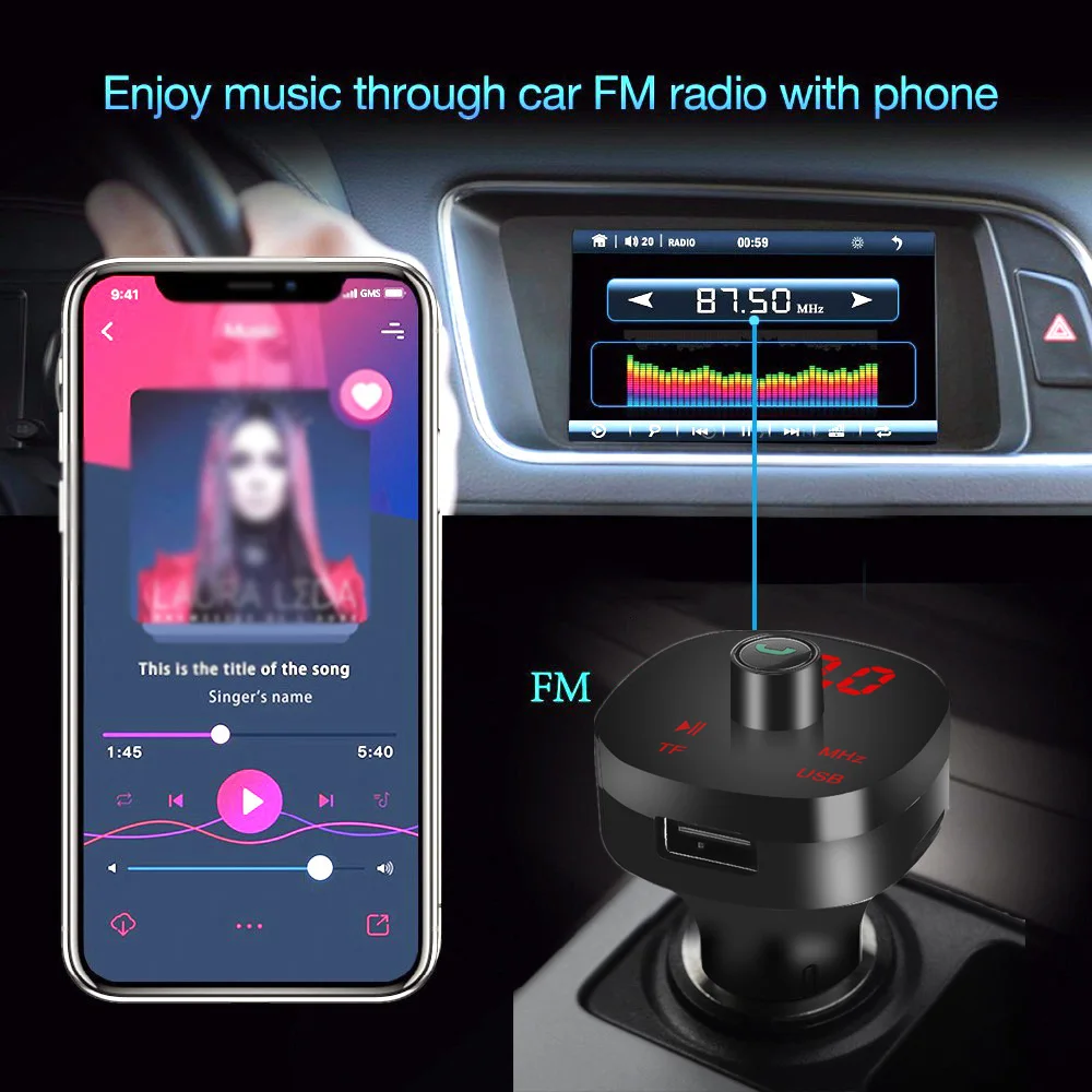 4.1A fm-передатчик беспроводной Bluetooth Автомобильный Громкая связь вызов двойной USB быстрое зарядное устройство