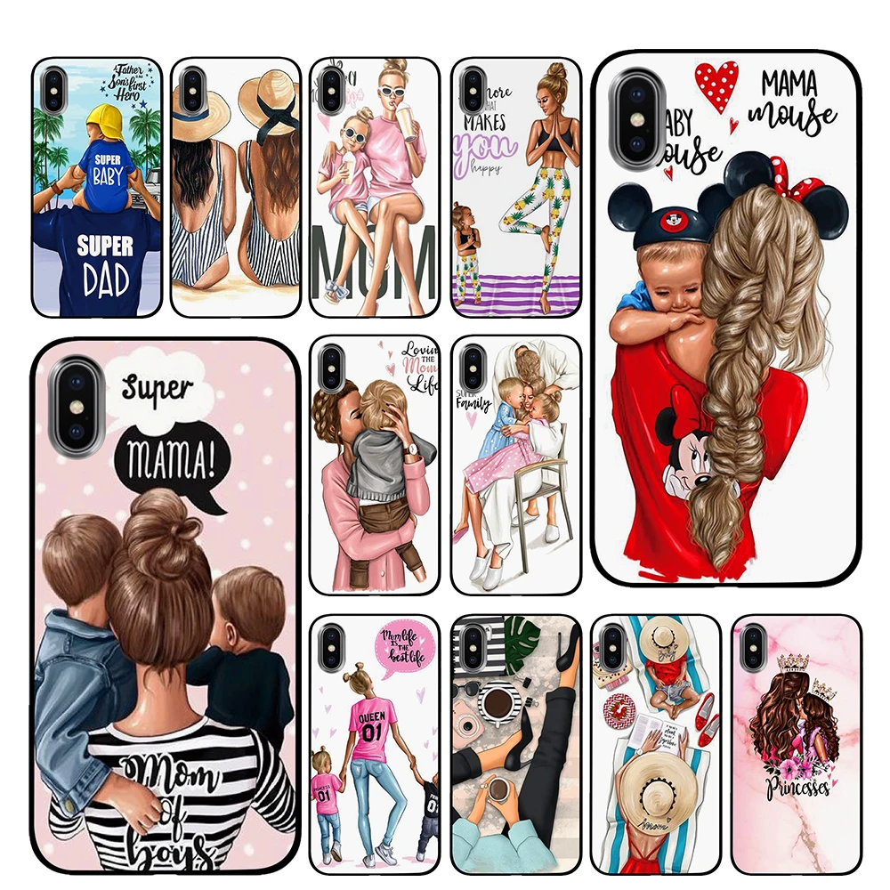 Коричневый волос для мамы девочки королевы черный чехол ТПУ iPhone 5 5S 6 6s 7 8 Plus X XS XR 11